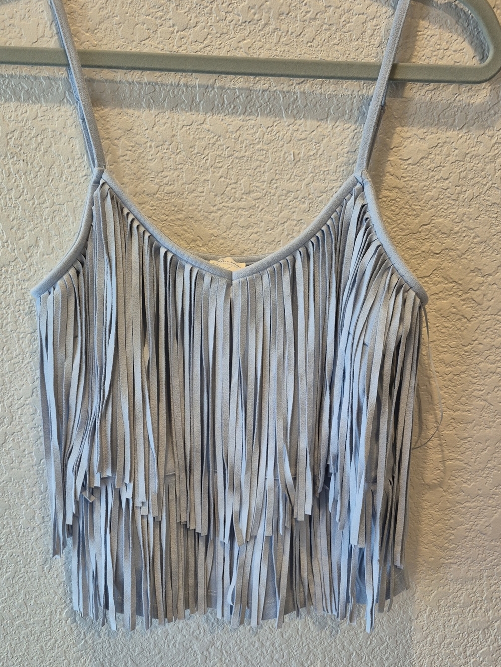 Francesca's Collections Light Blue Fringe Top